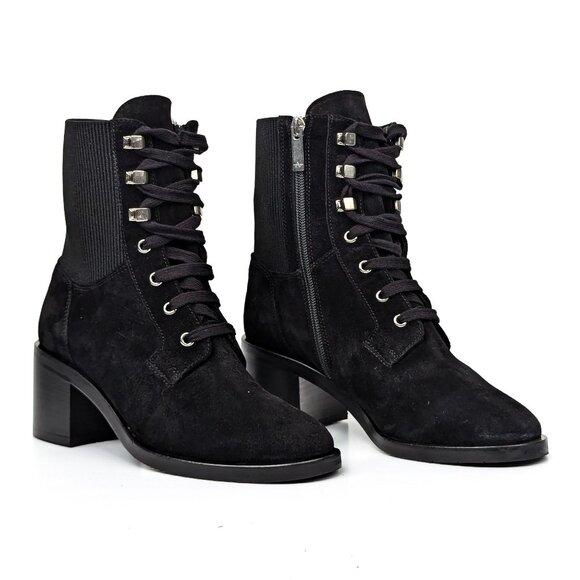Aquatalia Women Billeah Black Suede Granny Lace-up Zip...